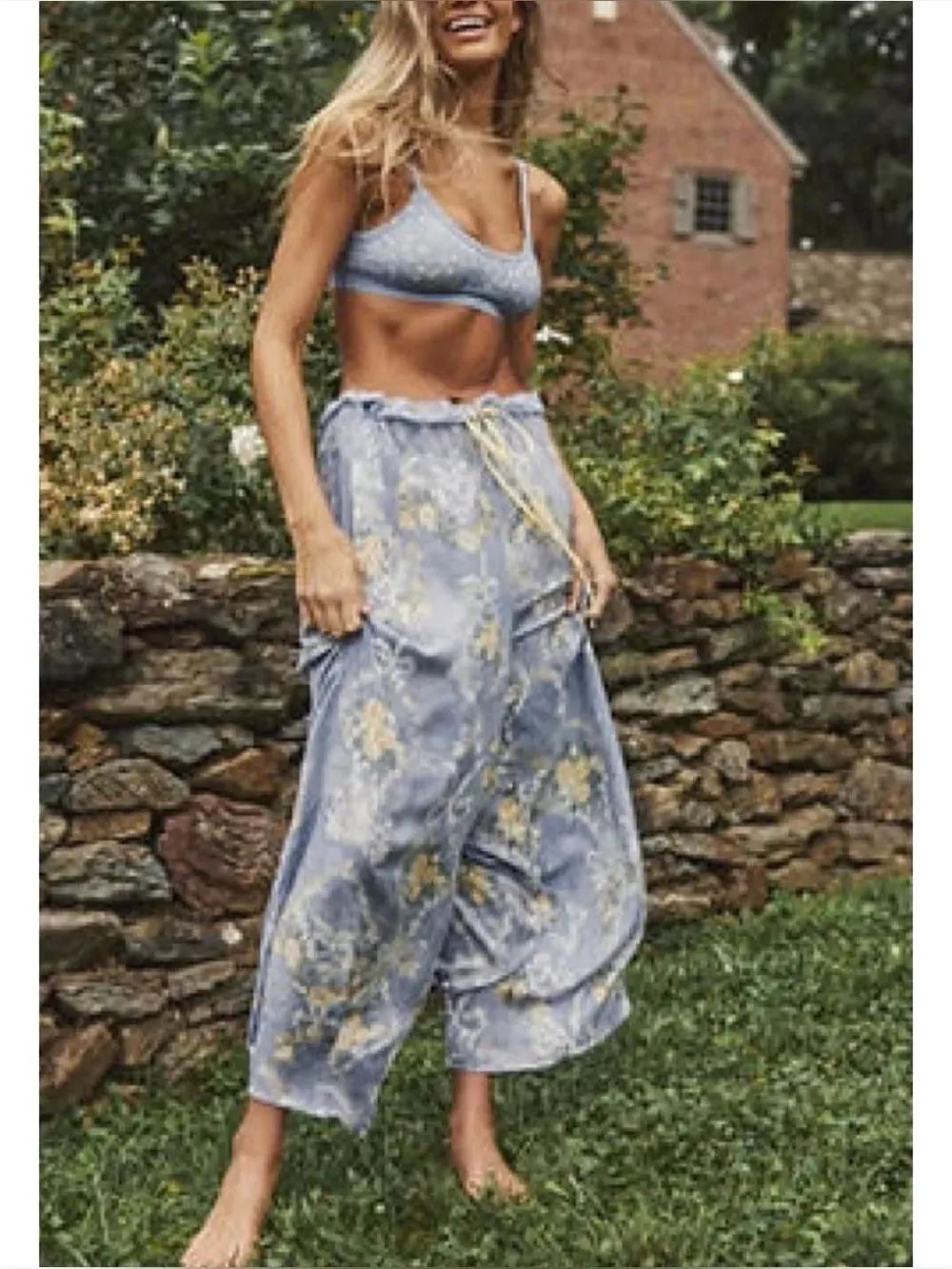 Rare ~FREE PEOPLE Intimately - Let It Be Lounge Pants in Sweet Blue Combo  S